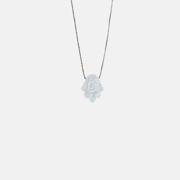 White Opal Mini Hamsa Necklace