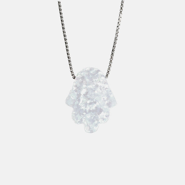 White Opal Mini Hamsa Necklace
