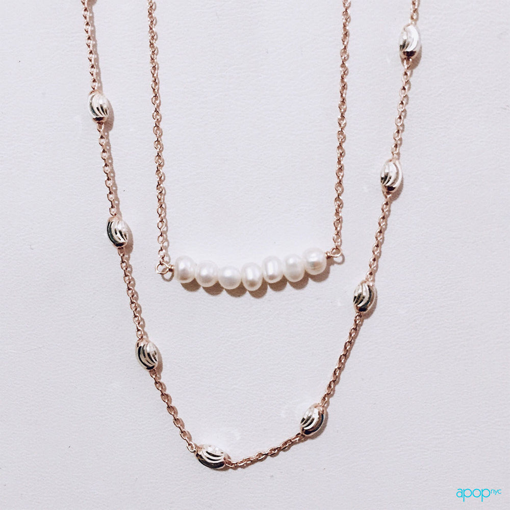 "Luna" Two-Tone Sterling & Rosy Chain Necklace 30 inch