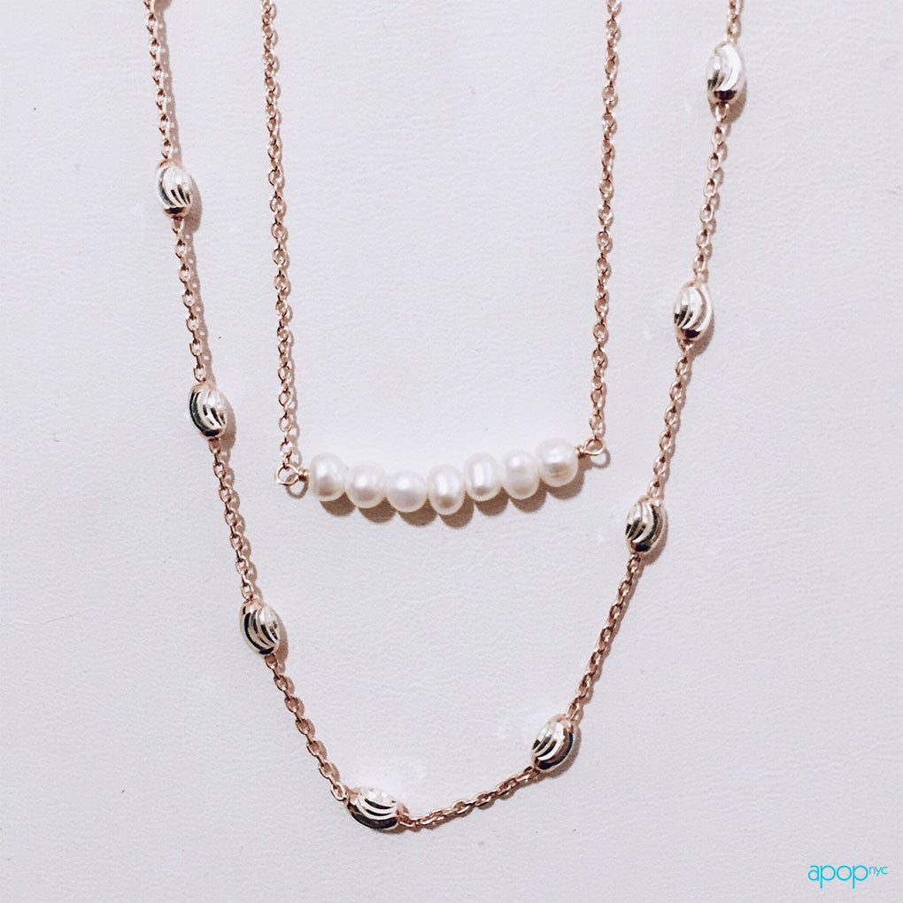 "Luna" Two-Tone Sterling & Rosy Chain Necklace 30 inch