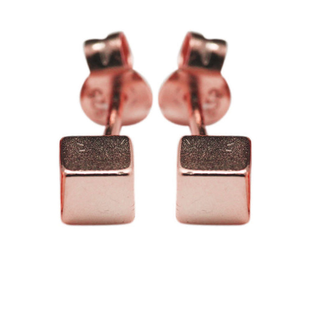 "QBK" Rosy Mini Cube Square Stud Earrings