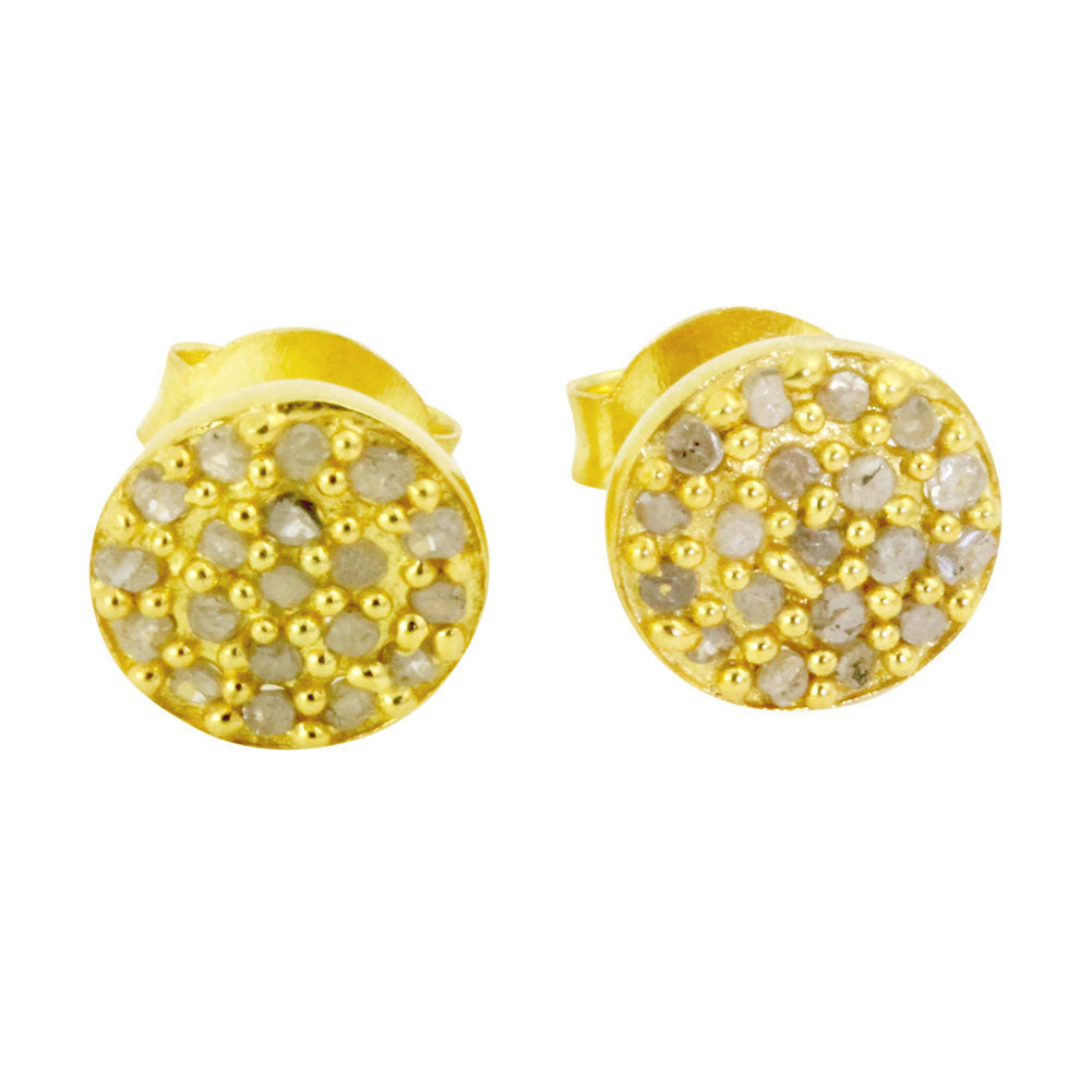 Gold-Dipped Round Disc Pave Diamond Earrings