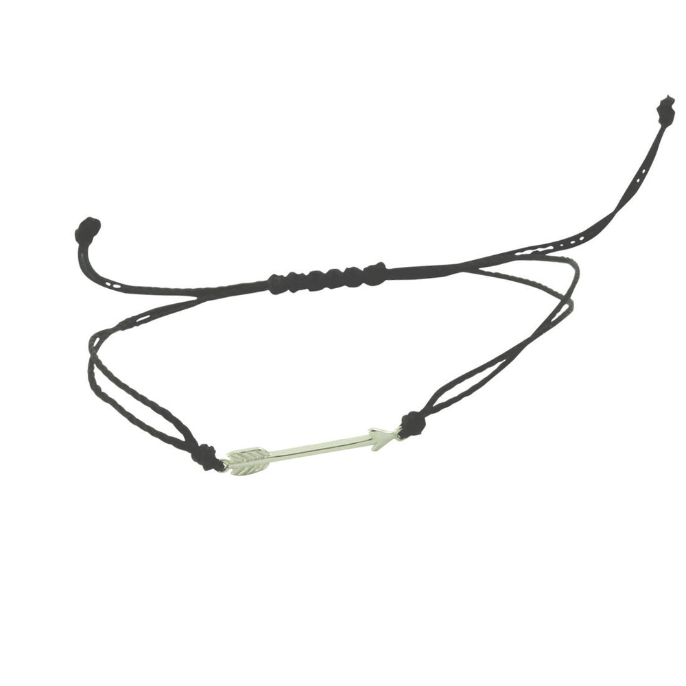 Sterling Chevron Arrow Black String Bracelet
