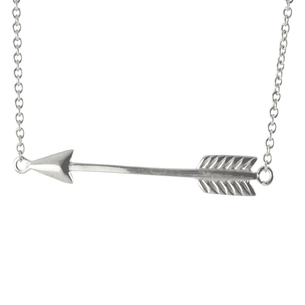 Sterling Silver Horizontal Arrow Pendant Necklace 17 inch