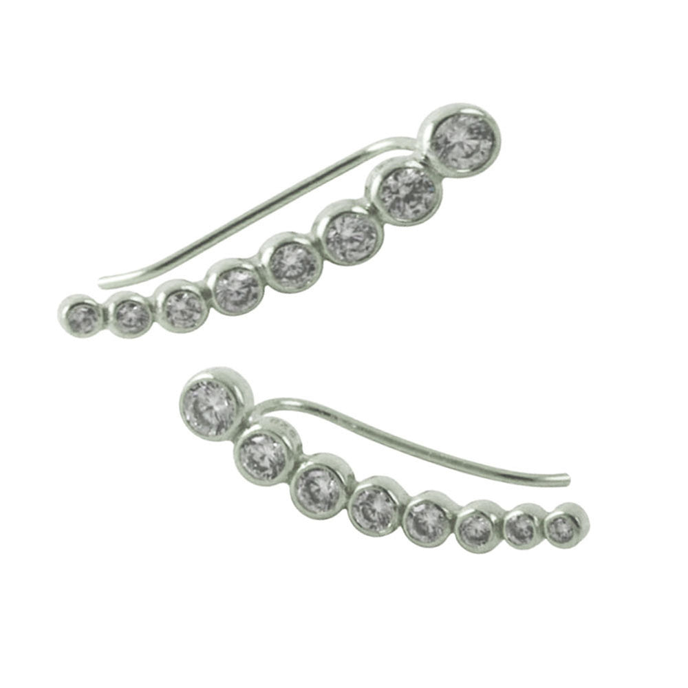 Sterling Silver CZ Ear Pin Climber Earring Studs