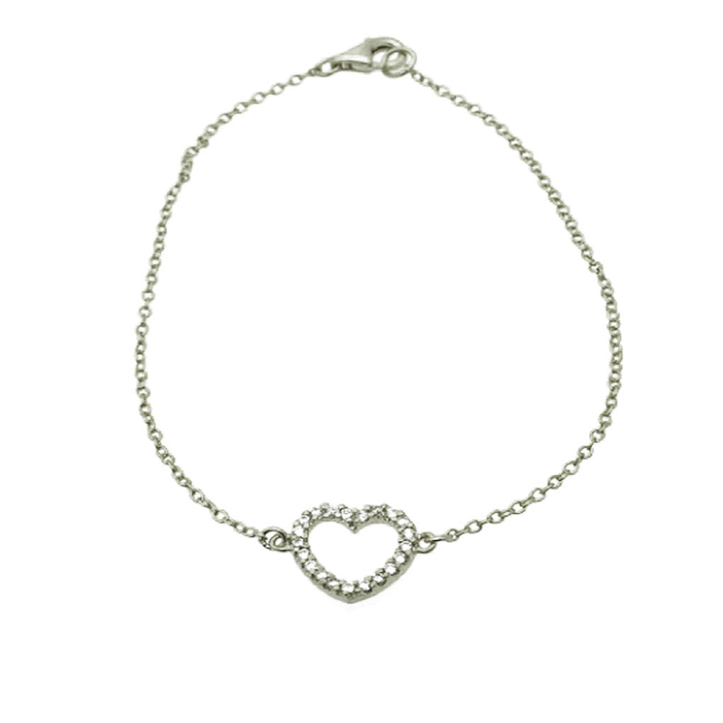 "Dazzle My Heart" Sterling Silver CZ Heart Bracelet 7 inch
