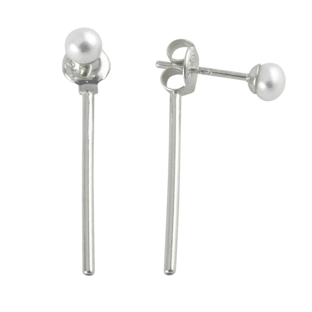 Sterling Silver Pearl Bar Jacket Stud Earrings