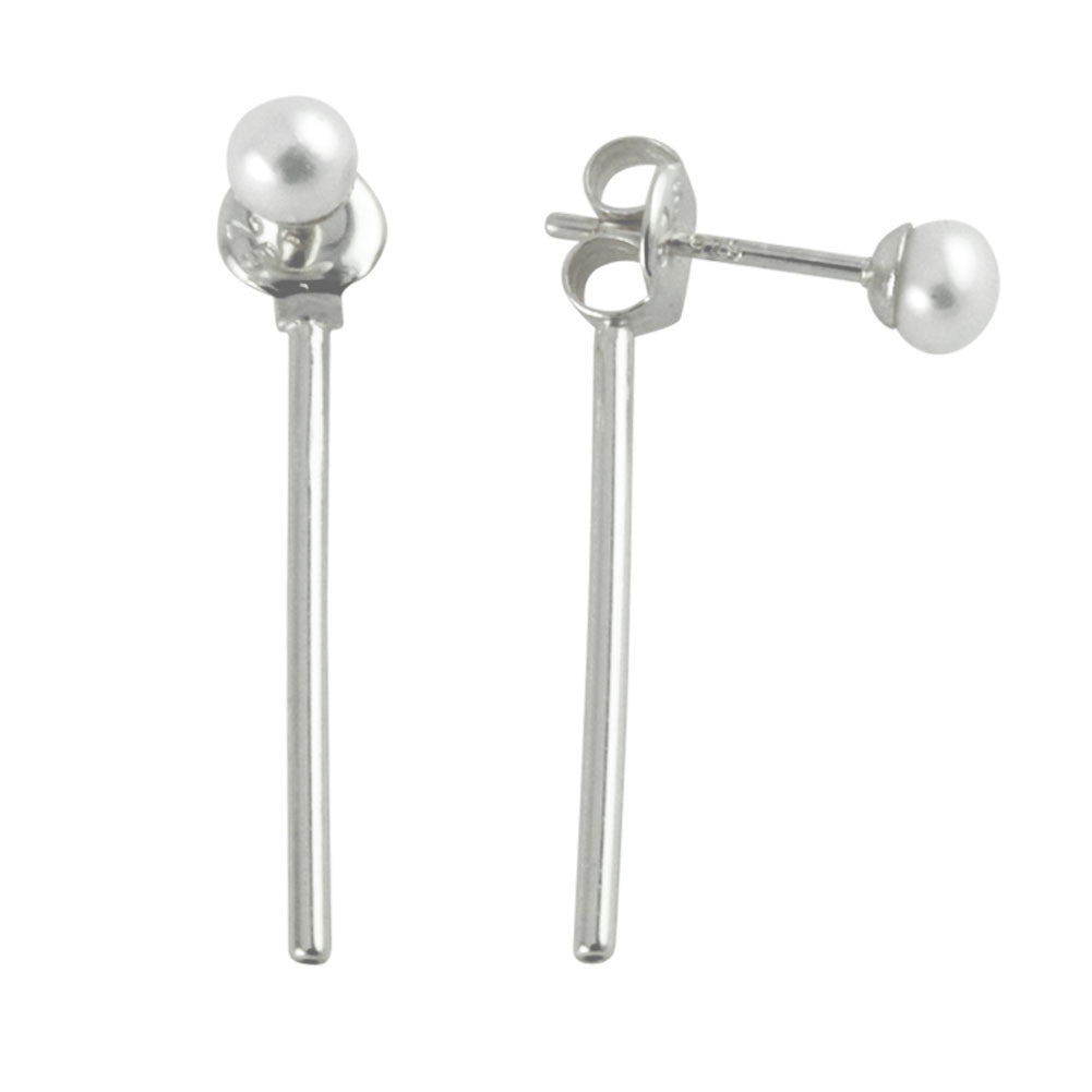 Sterling Silver Pearl Bar Jacket Stud Earrings