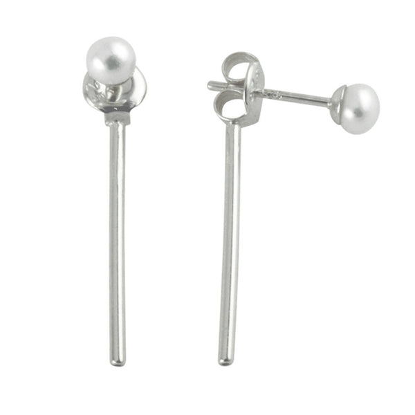 Sterling Silver Pearl Bar Jacket Stud Earrings
