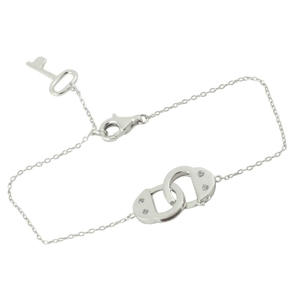 Sterling Silver Handcuff Bracelet with Key Charm