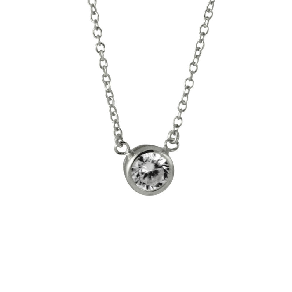 Sterling Silver Solitaire CZ Necklace