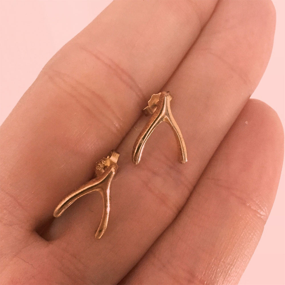 Rosy Wishbone Stud Earrings