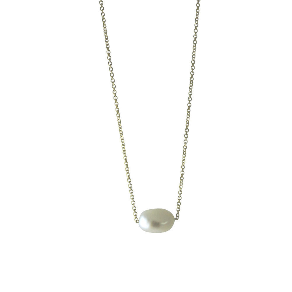 Gold-Dipped "Baroque" Single Pearl Necklace 16 inch