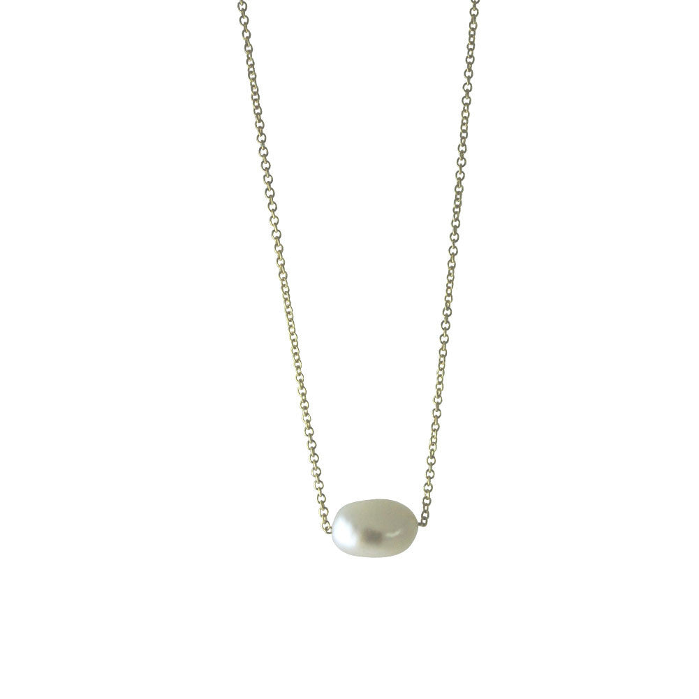 Gold-Dipped "Baroque" Single Pearl Necklace 16 inch