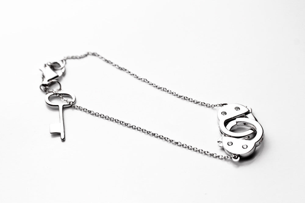 Sterling Silver Handcuff Bracelet with Key Charm