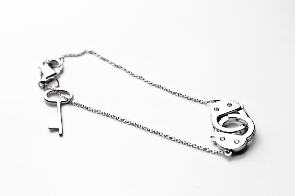 Sterling Silver Handcuff Bracelet with Key Charm