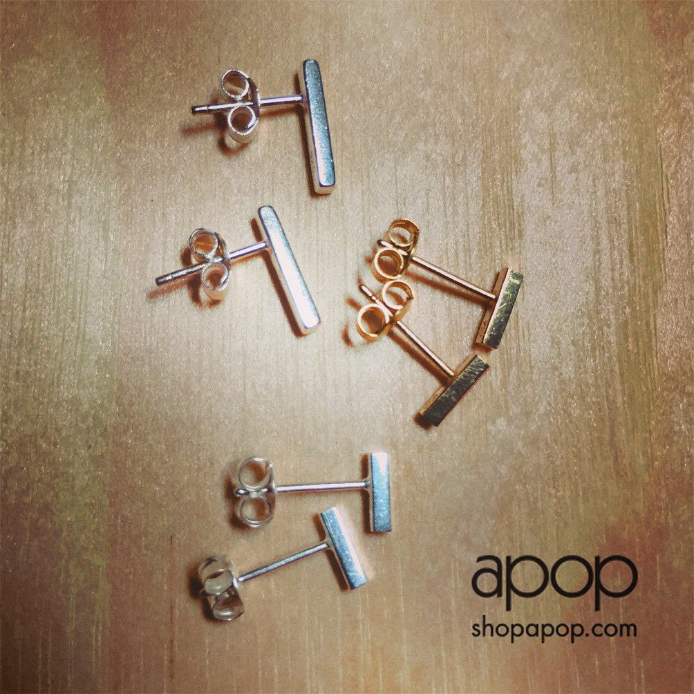"Sparkle Bar" Sterling Silver Mini CZ Bar Stud Earrings