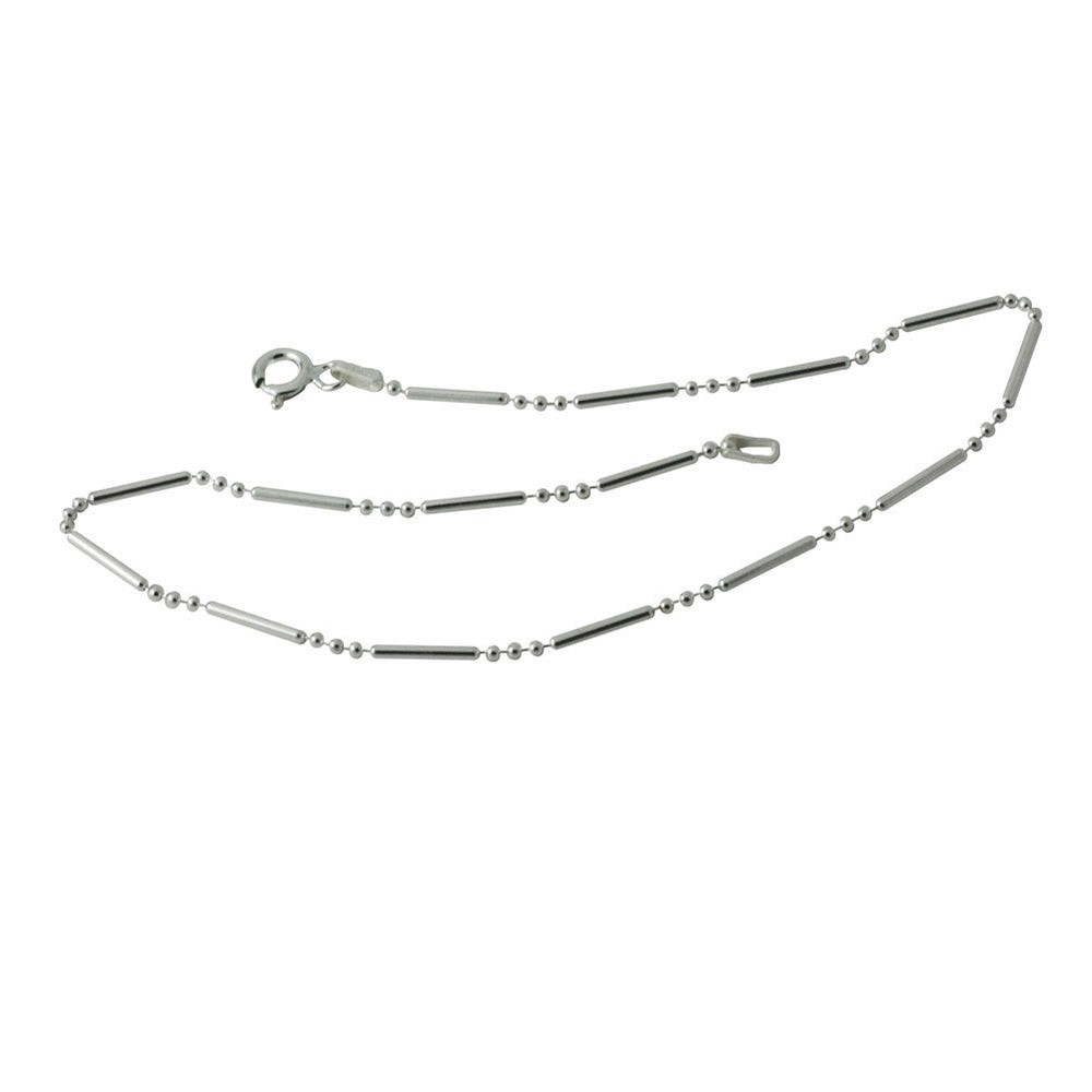 "Dotted Line" Bar Beaded Sterling Silver Anklet Bracelet