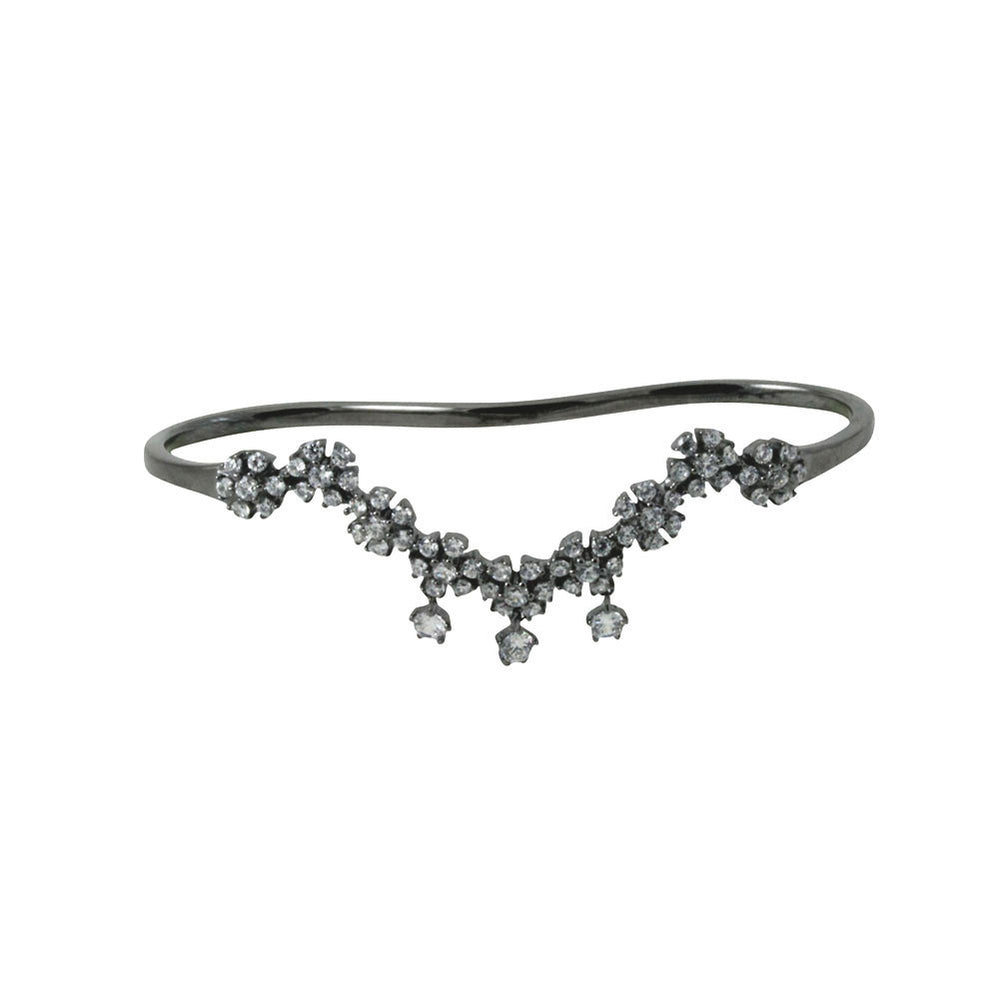 "Flower Deco" Blackened Silver & CZ Palm Cuff Bangle Handlet