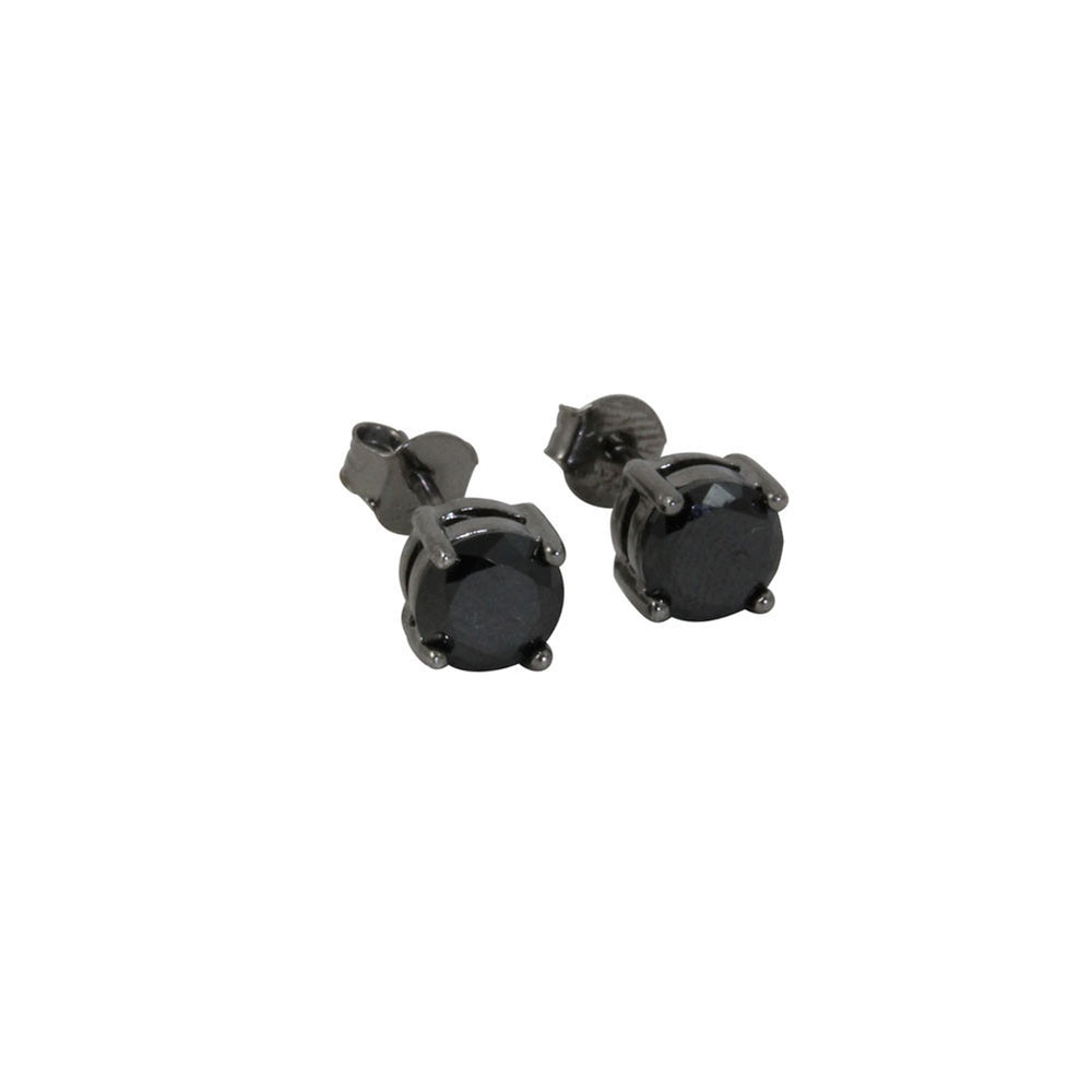 Blackened Sterling Silver Black Stone Stud Earrings CZ Mini