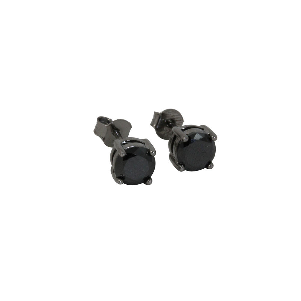 Blackened Sterling Silver Black Stone Stud Earrings CZ Mini