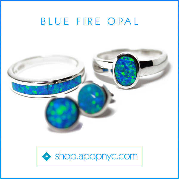 Blue Opal Solitaire Ring Sterling Silver