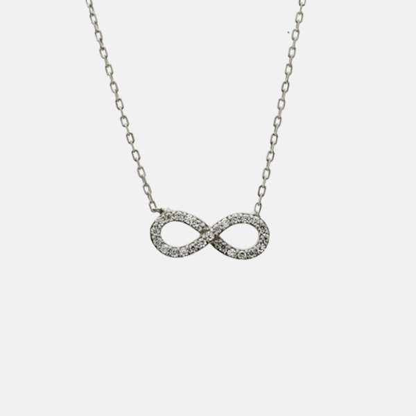 "Infinite Sparkle" Silver Infinity Necklace with Stones 16-18 inch