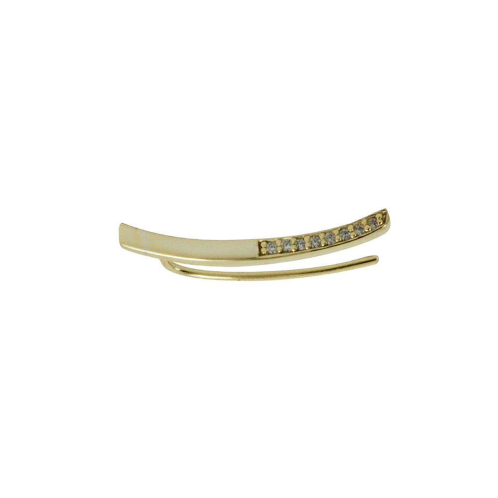 Gold-Dipped Bar Ear Pin Cuff Earring with CZ Accent