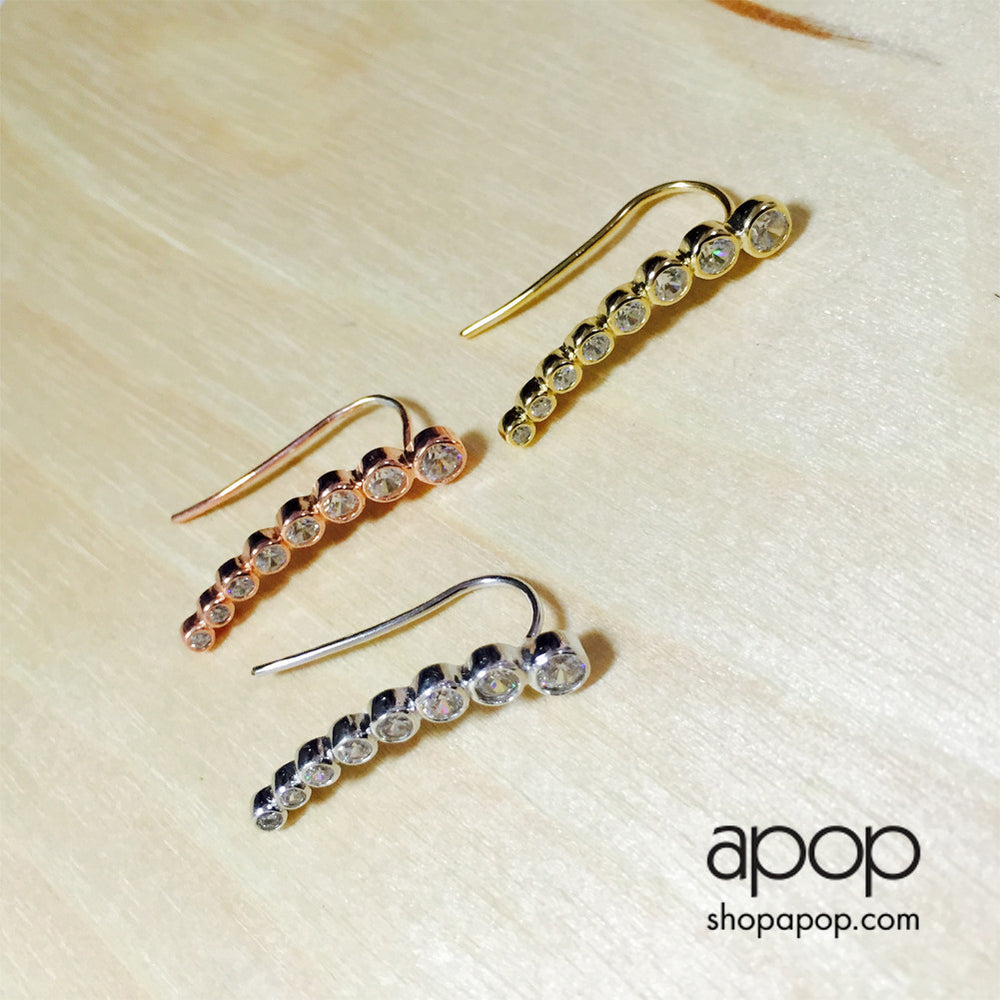 Gold-Dipped CZ Ear Pin Climber Earring Studs