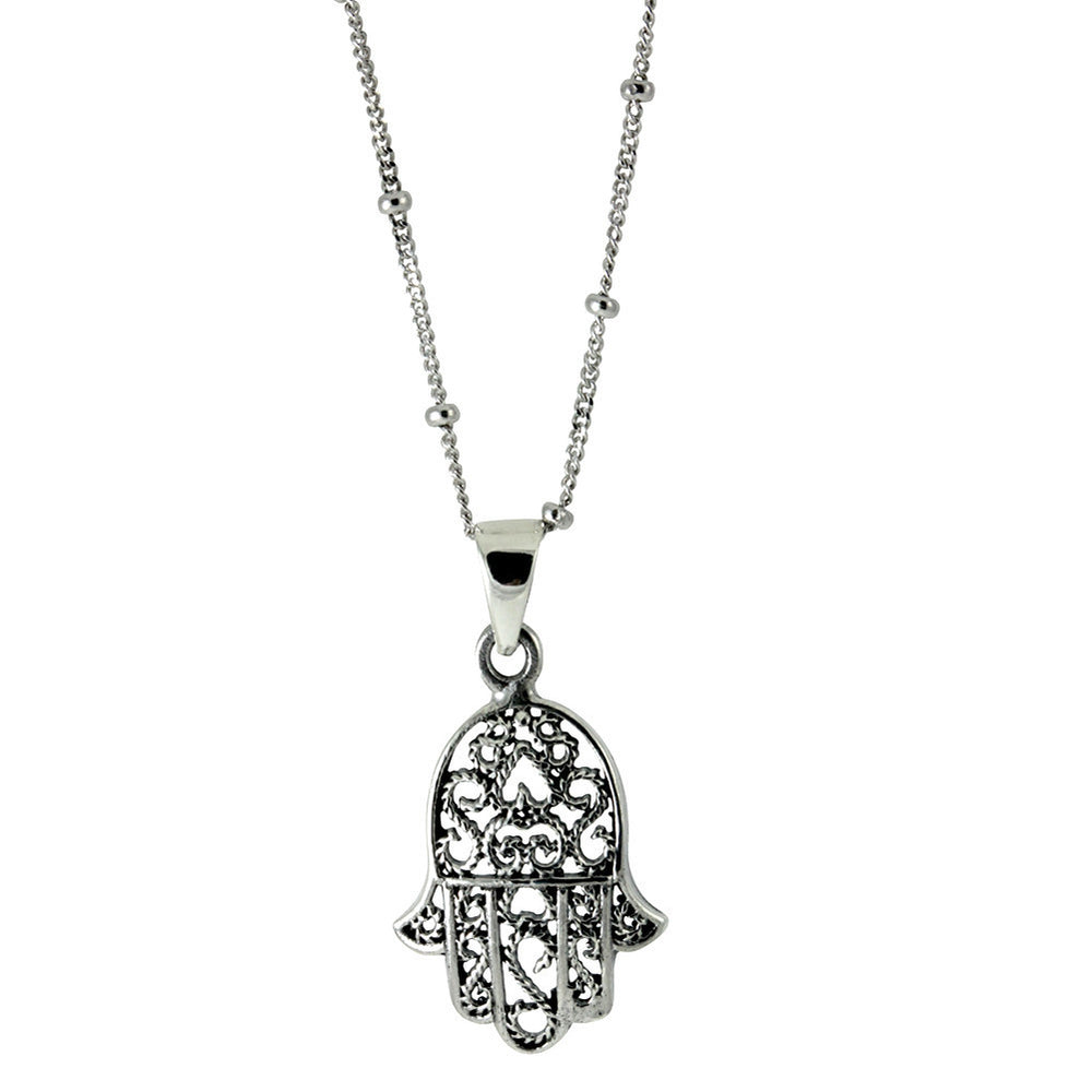 Sterling Silver Filigree Hamsa Pendant Necklace