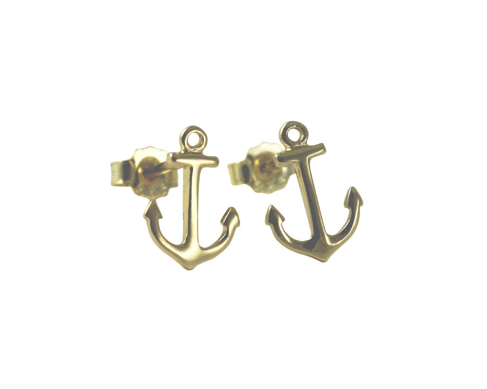 Gold-Dipped Nautical Anchor Stud Earrings