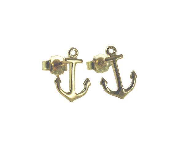 Gold-Dipped Nautical Anchor Stud Earrings