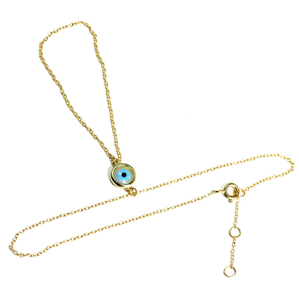 Gold-Dipped Hand Chain Bracelet with Blue Evil Eye