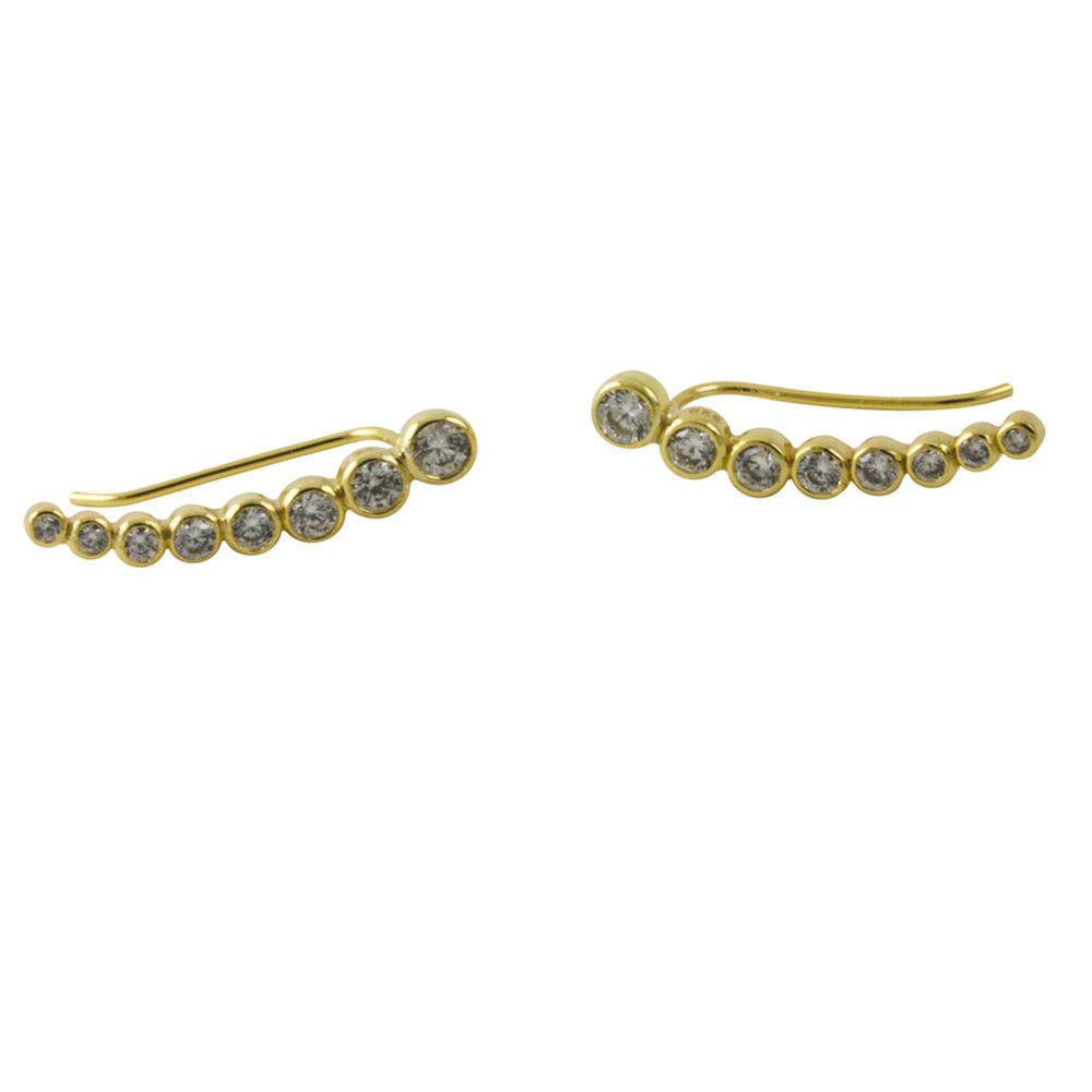 Gold-Dipped CZ Ear Pin Climber Earring Studs