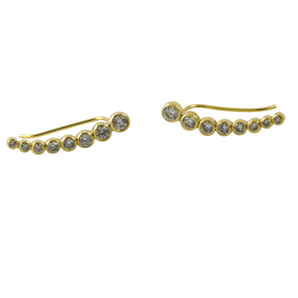 Gold-Dipped CZ Ear Pin Climber Earring Studs