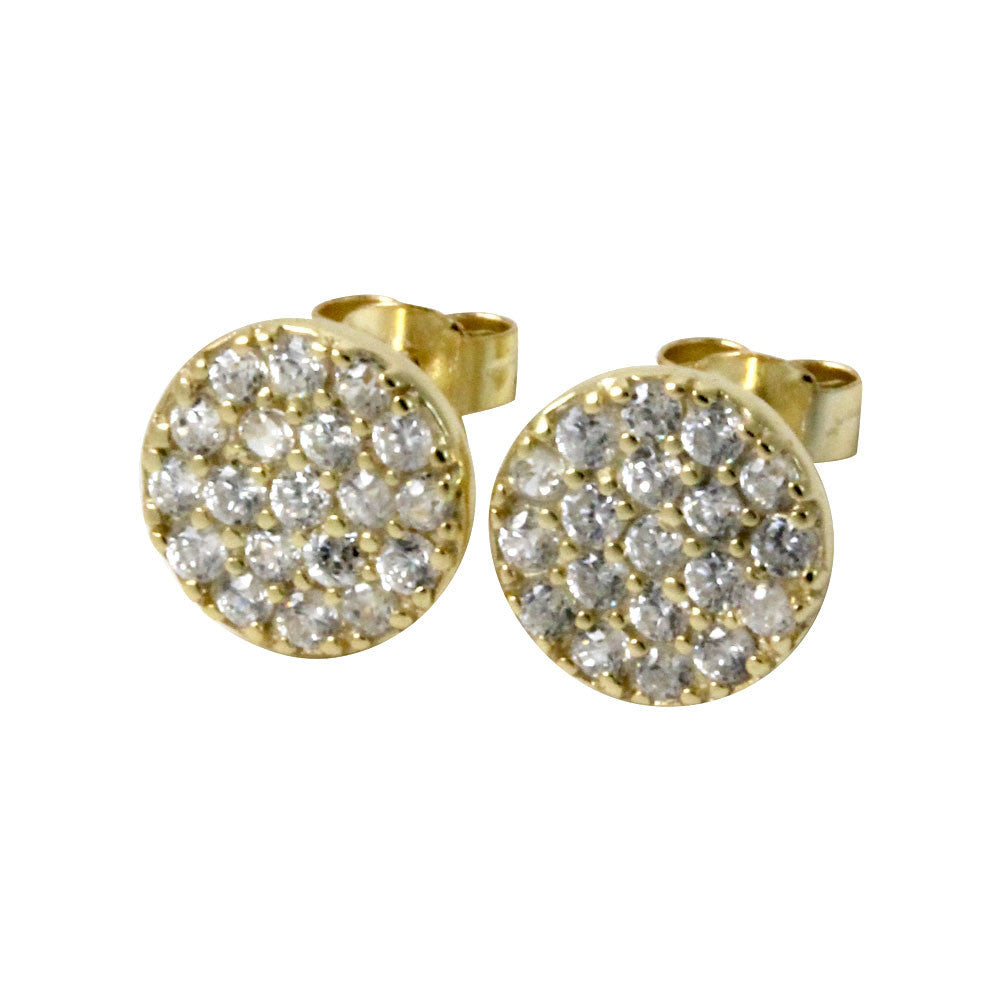 Round Disc Pave CZ Stud Earrings