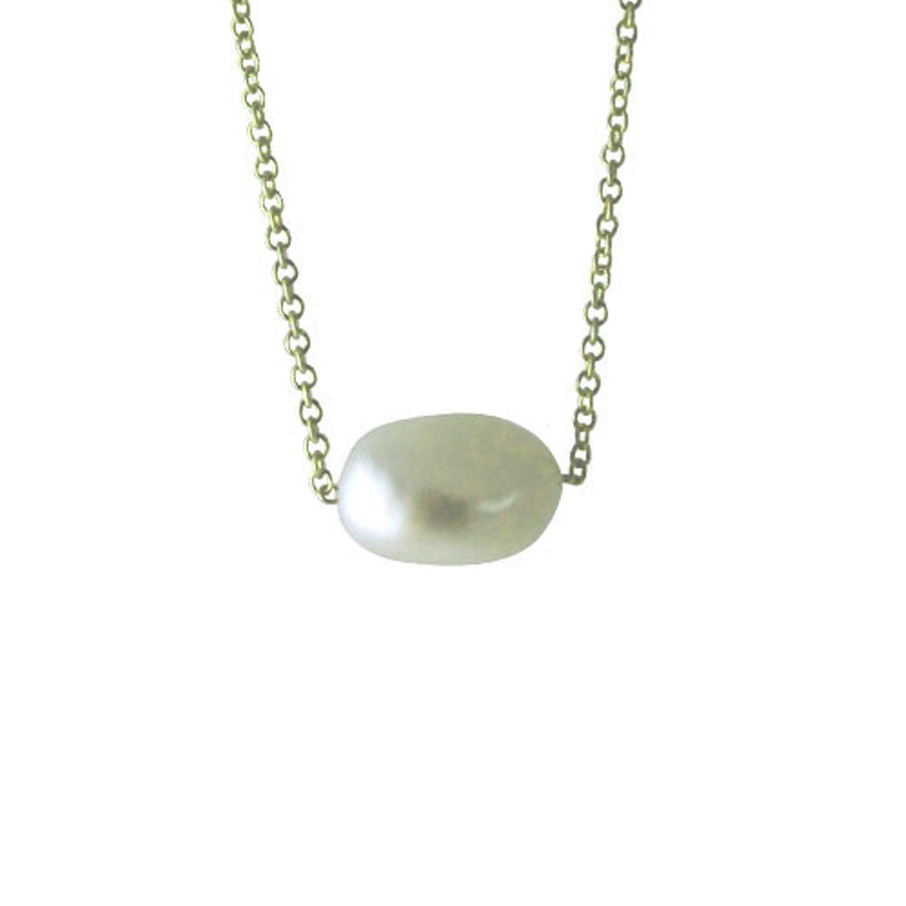 Gold-Dipped "Baroque" Single Pearl Necklace 16 inch