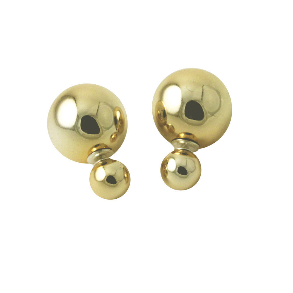 Golden Double-Sided Bead Stud Earrings with Sterling Silver Post