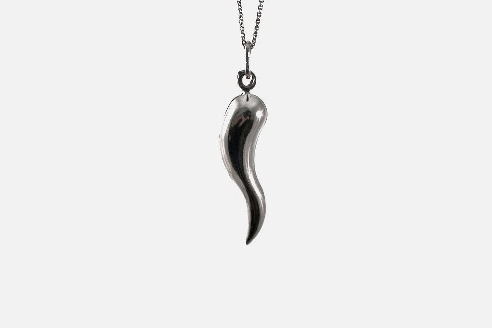 Blackened Sterling Silver Italian Horn Charm Necklace APOP EXCLUSIVE