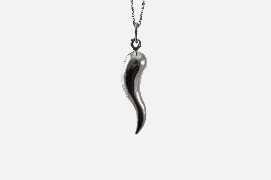 Blackened Sterling Silver Italian Horn Charm Necklace APOP EXCLUSIVE