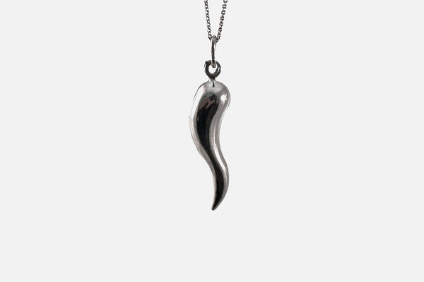 Blackened Sterling Silver Italian Horn Charm Necklace APOP EXCLUSIVE