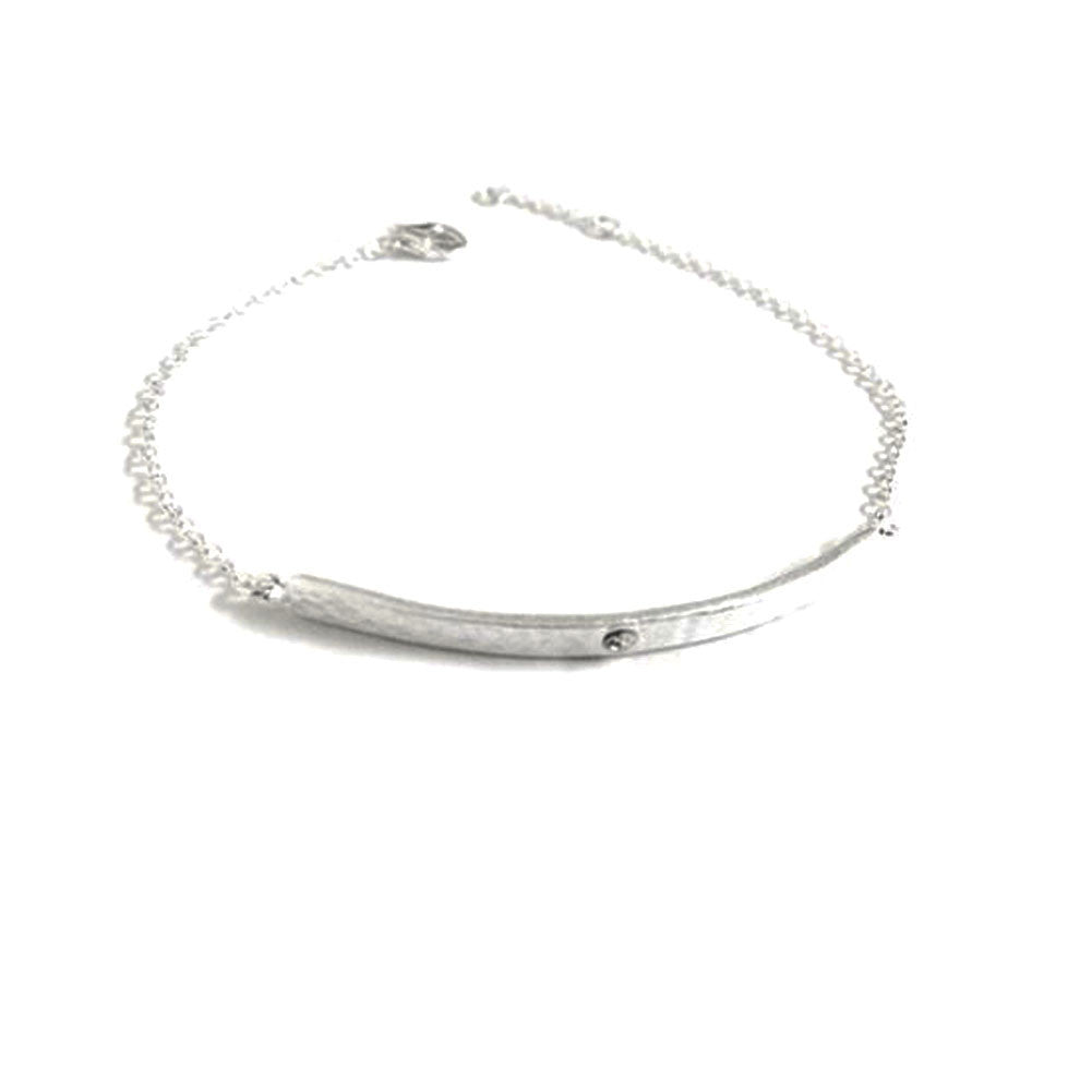 Silver Hammered Matte Bar Bracelet with CZ Stone 7 inch