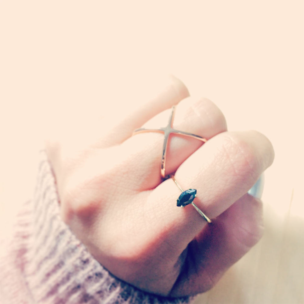 Gold-Dipped Marquise Black Stone Ring