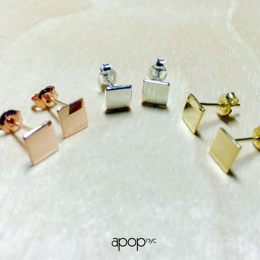 "Tic Tac" Sterling Silver Mini Square Stud Earrings