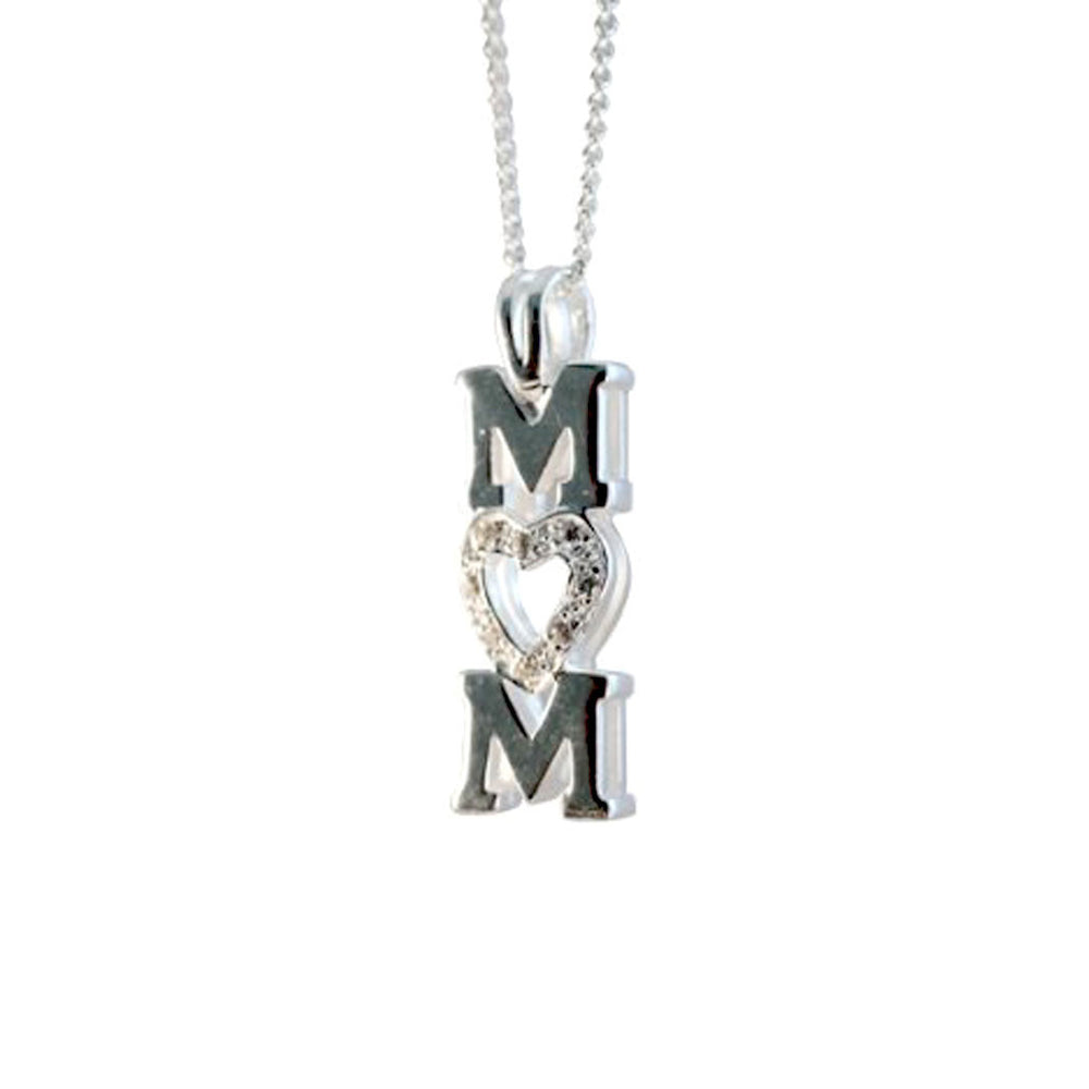 Sterling Silver Heart Mom Pendant Necklace 18 inch & 20 inch