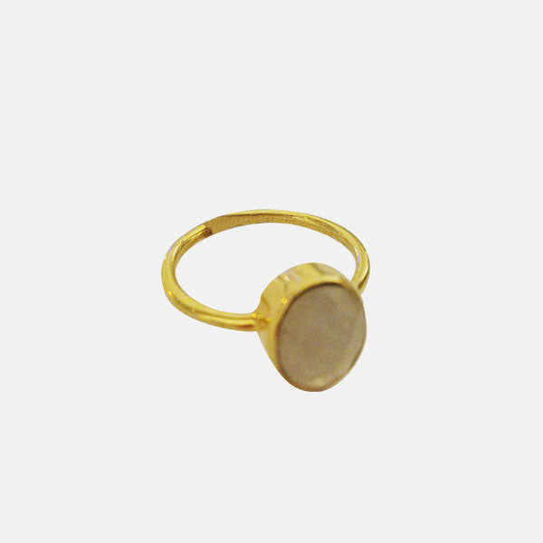 Gold-Dipped "Peary Moonstoney" White Stone Ring