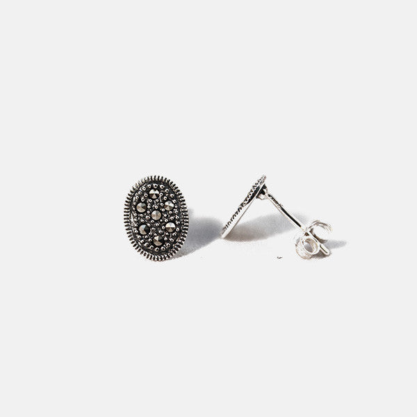 Oval Sterling Silver Marcasite Earrings