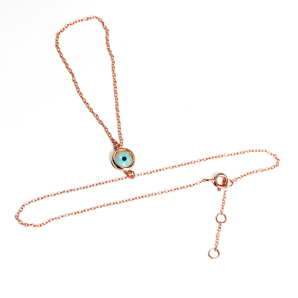 Rosy Hand Chain Bracelet with Blue Evil Eye