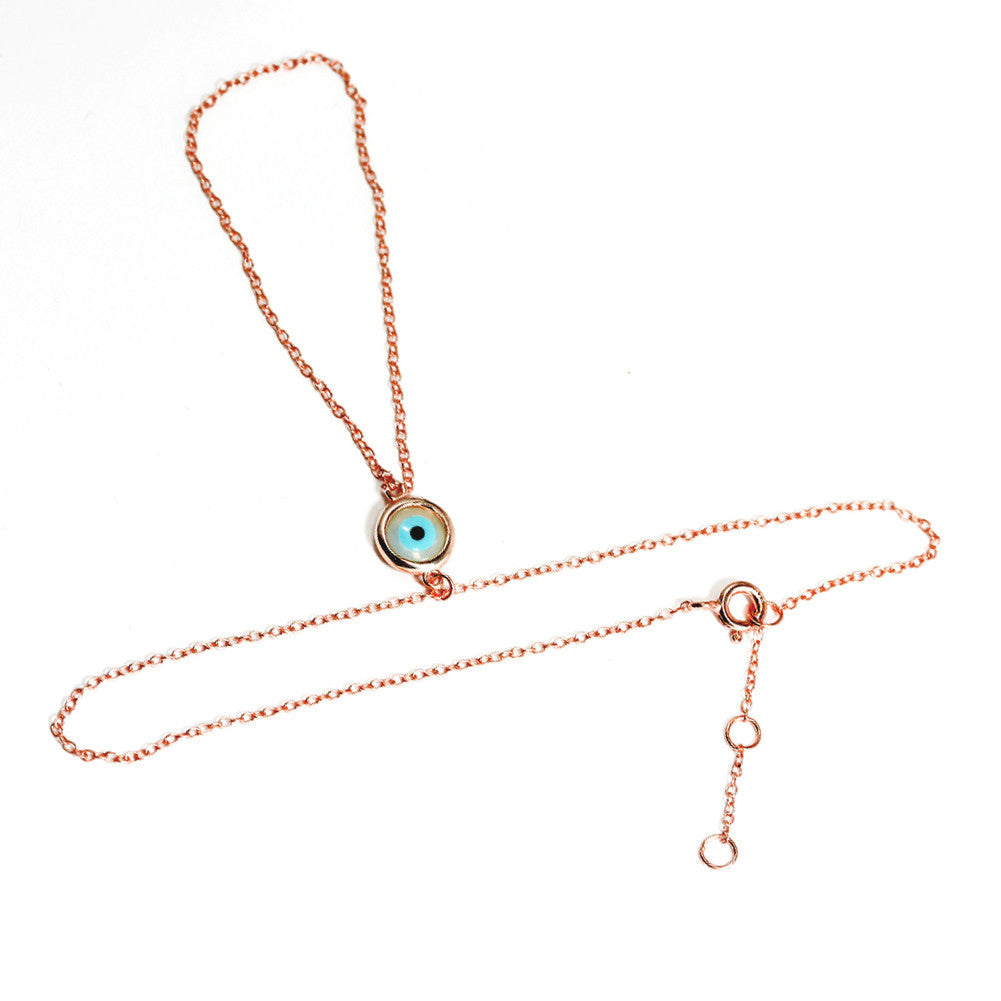 Rosy Hand Chain Bracelet with Blue Evil Eye