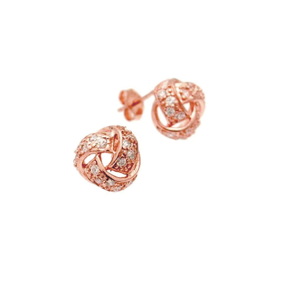 Rosy Love Knot Earrings with CZ Stones